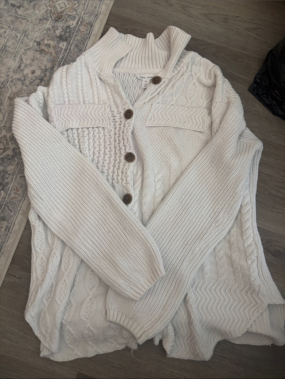 Tribal Cream Cable Knit Button Cardigan